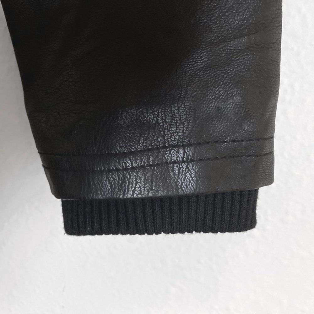 Black Faux Leather Hooded Zip-up Moto Jacket - Picture 4 of 5